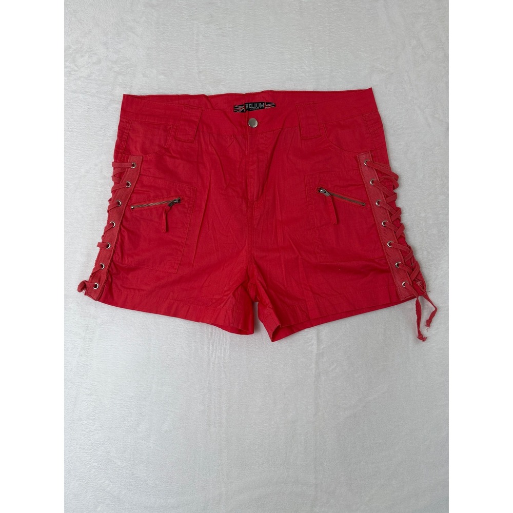Helium London Red Lace Up Side Cargo Shorts Womens XL Y2K Festival Streetwear
